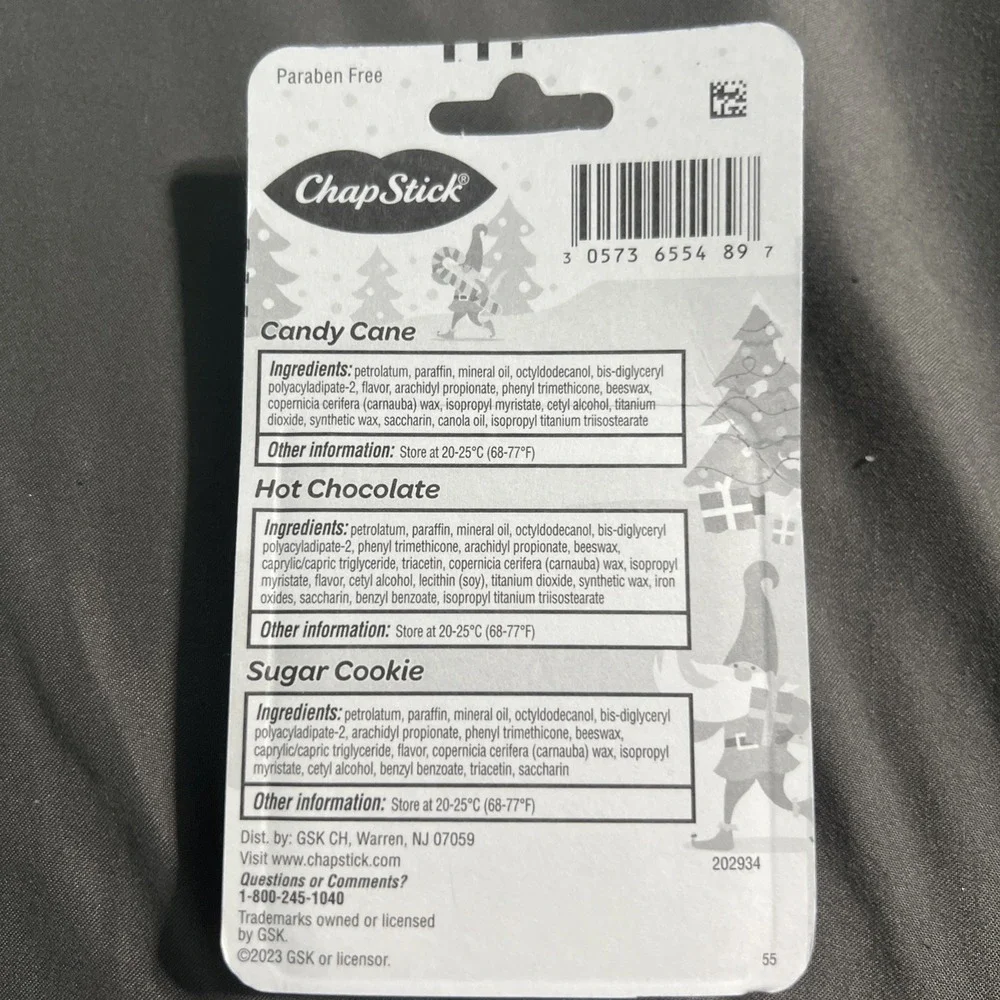 Chapstick Lip Balm - 3-PACK -‎ Candy Cane - Hot Chocolate - Sugar Cookie - NEW